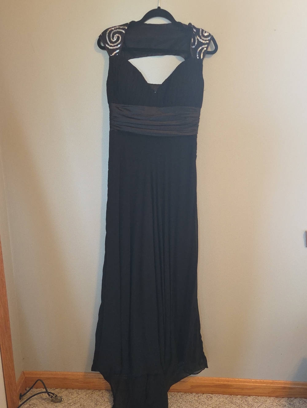 Ever Pretty Black Maxi Dress with Beaded Shoulder Accents